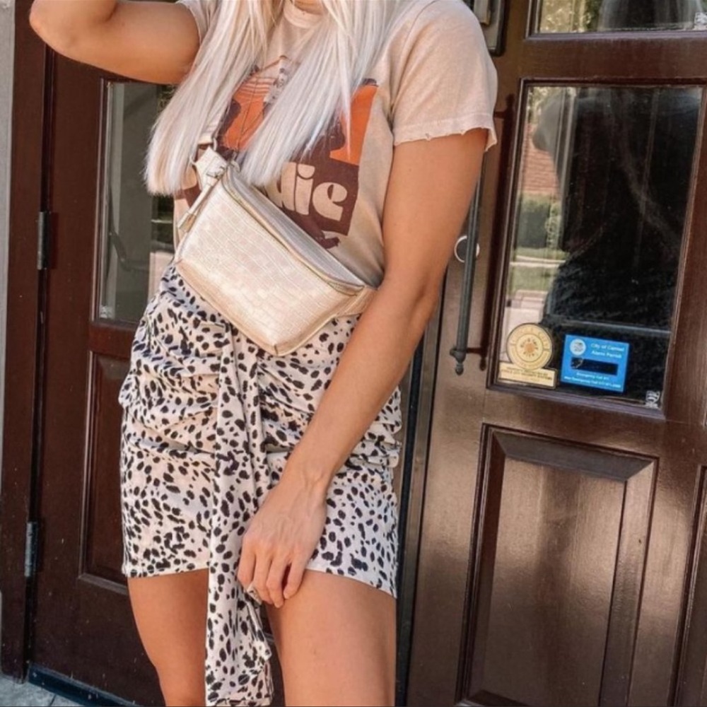 Wrap over animal print mini skirt